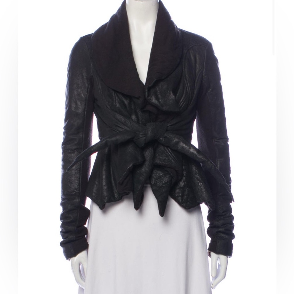 Rick Owens Lilies Blistered Lamb Cowl Neck Tie Front Jacket S